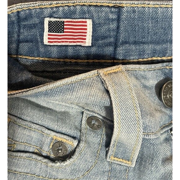 True Religion Caroline Jeans Women Sz 24 Rare Embroidered Patch LtWash Flare Y2K - Picture 6 of 14